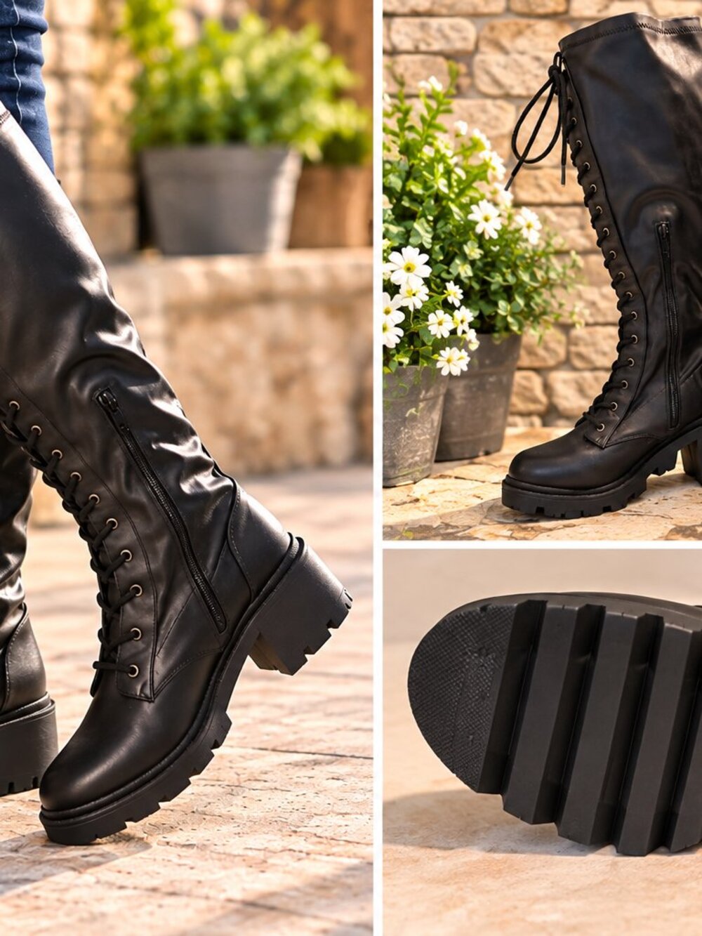 Black Knee high lace up Boots